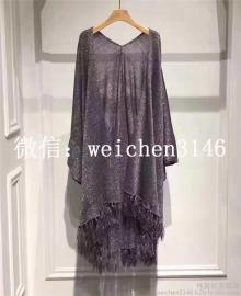 2017秋冬新款欧美高端女装明星同款银丝斗篷针织衫