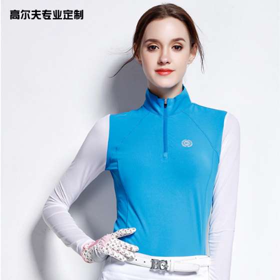 2017新款高尔夫服装冰丝防晒长袖 紧身衣POLO衫 高尔夫球衣女