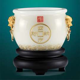 厂家直销琉璃招财聚宝盆，摆件家居装饰乔迁开业招财风水高档商务创意工艺礼品