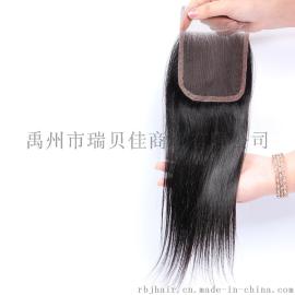 许昌瑞贝佳8A100%真人发丝自然色直发4*4蕾丝发块真人发8-20inch自由分