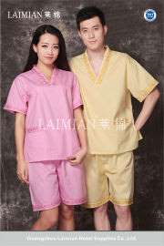 莱棉供应丝棉桑拿服 提花带丝男女套装 汗蒸水疗专用 厂家直销