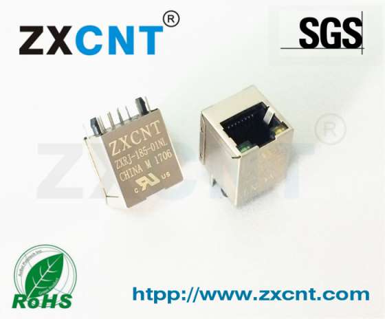 HR911105A/RJ45百兆滤波器立式带灯网络插座，ZXRJ-185-01NL RJ45连接器