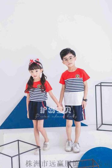 护岛宝贝幼儿园园服男女童新款奥戴尔针织海军风儿童夏季套装校服