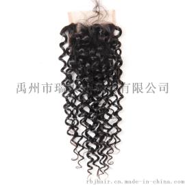 许昌瑞贝佳8A100%真人发丝自然色kinky curly4*4蕾丝发块真人发8-20inch自由分