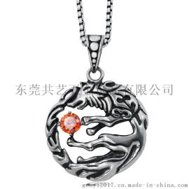 热卖新品 一件代发霸气动物狼吊坠 时尚潮人选择 镶嵌红色钻吊坠饰品