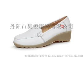 昊锐工作鞋直供女舒适真皮休闲白色坡跟牛筋底护士工作单鞋美容师皮鞋503