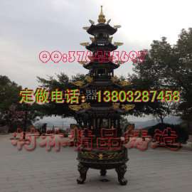 带盖铸铁香炉铸铜产品 塔刹定制厂 寺院大型铸铁六龙柱香炉 五层宝塔