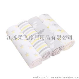 柔飞纯棉法兰绒床单婴儿全棉包巾裹布76*76 4条装