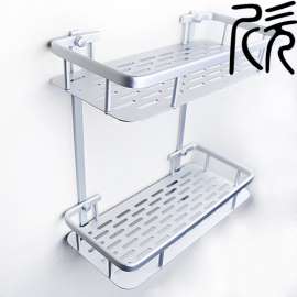 907-2 浴室置物架太空铝角篮 双层长方形带钩板篮