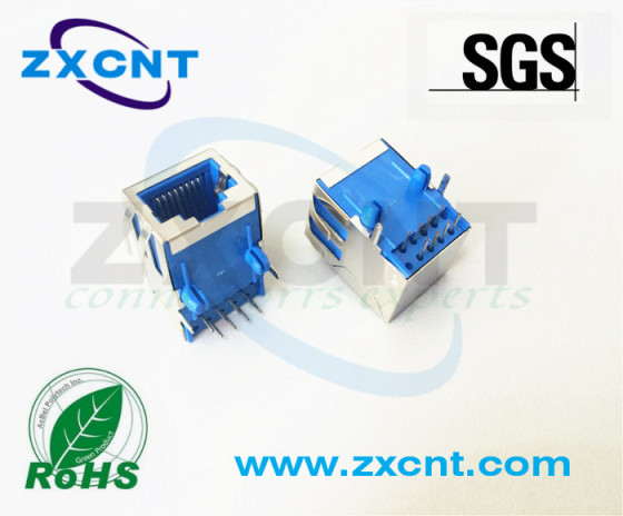 ZXRJ-598-WN朱讯电子RJ45蓝色单口无灯带弹片网口插座连接器