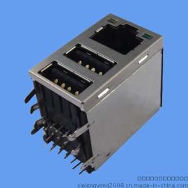 网络接口RJ45+双层USB带灯 连接器
