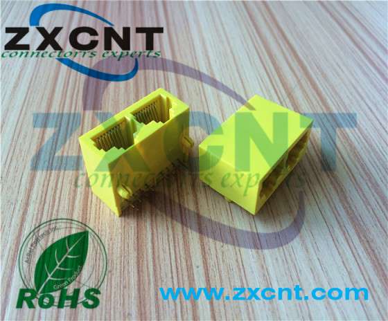 RJ45全塑1X2黄色无灯8P8C网络接口，RJ45插座ZXCNT