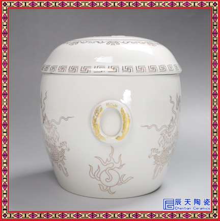 陶瓷高温防潮骨灰盒 大号龙凤呈祥骨灰罐子殡葬用品 丧葬捡骨罐