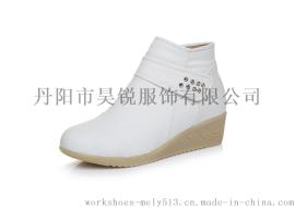 厂家直销保暖鞋新款女式冬季护士棉鞋 白色真皮坡跟牛筋底批发927