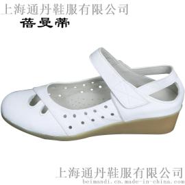 坡跟女真皮护士鞋 镂空牛津软底医院工作凉鞋