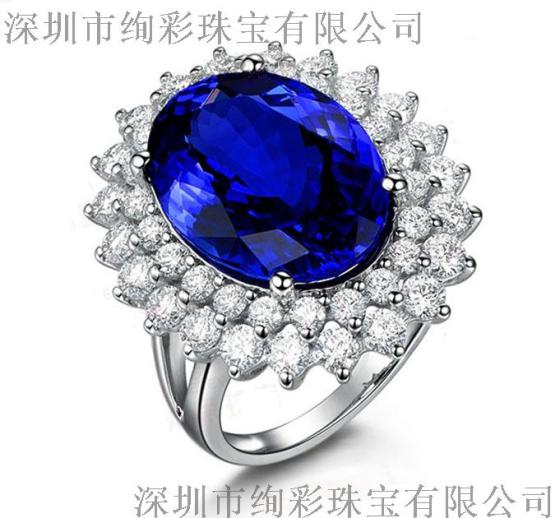 厂家加工定制18K金坦桑石戒指,坦桑石女戒款式新颖,精工细作坦桑石戴安娜款