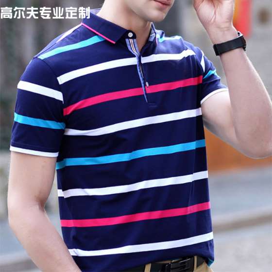 高尔夫服饰 男式 经典条纹POLO衫T恤 运动休闲时尚 品牌logo定制