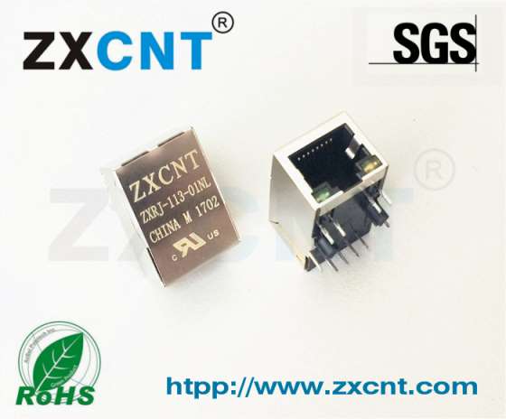 HR911103A深圳朱讯电子RJ45内置百兆带灯网口插座，8P8C连接器