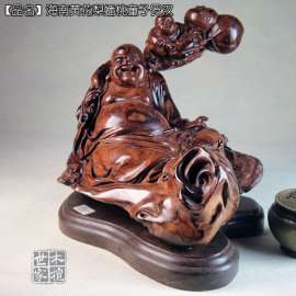 黄花梨木雕摆件 海南黄花梨佛像工艺品木雕 蟠桃童子罗汉根雕海黄灵芝寿桃摆件