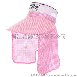 韩夏天遮阳帽透气防晒遮脸太阳帽格子骑车采茶帽大沿帽女帽子批发