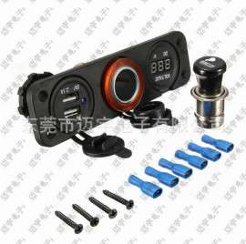 12-24V汽车点烟器插座 车载3.1A双USB充电器 LED数字电压表