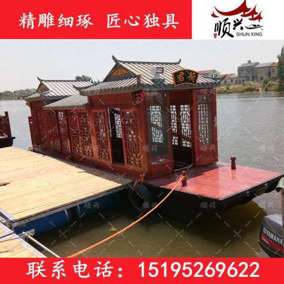 供应水上餐饮船 接待船 画舫游船 旅游观光木船制造出售