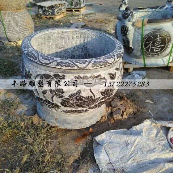 现货供应石雕鱼缸，仿古做旧80公分鱼缸