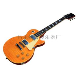 【新款橙色电吉他 虎纹枫木贴面 奶白色护板 工厂可定制
