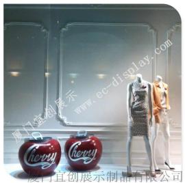 水果橱窗道具制作 樱桃橱窗道具 仿真樱桃制作 橱窗美陈制作 玻璃钢道具