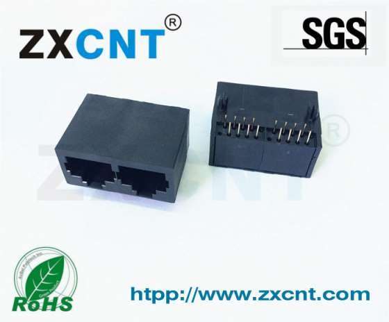 ZXCNT双口RJ45全塑无灯8P8C网口插座，RJ45卧式连接器