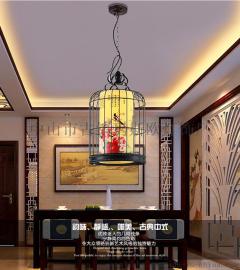 新中式鸟笼灯笼铁艺单头创意餐厅吊灯书房茶馆饭店火锅店吊灯批发MS-P6016B