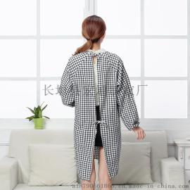 HT-2020韩版时尚厨房长袖围裙纯棉罩衣成人反穿男女防水防油污工作服