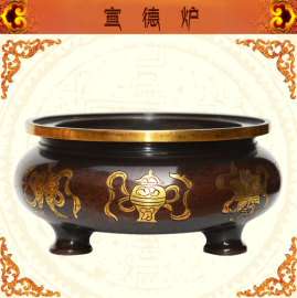 顺圆盛 高端手工 仿古紫铜鎏金 宣德炉