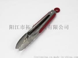 厂家直销不锈钢硅胶9寸烧烤夹子 牛排面包食品食物夹