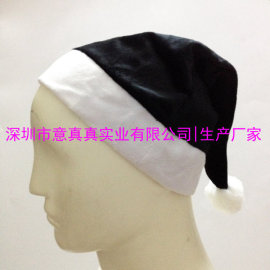 【定做黑色圣诞帽】 短毛绒黑色圣诞帽 厂家批发定做黑色圣诞帽