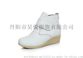 特价爆款白色真皮坡跟牛筋底女靴 冬季护士棉鞋批发265