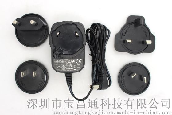 5V2A 可换插脚中/欧/美/英/澳规认证电源适配器、CE认证