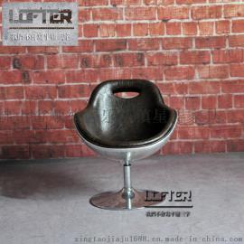 铝皮铆钉匙羹椅LOFT工业风休闲旋转椅设计师椅美式乡村真皮酒吧椅